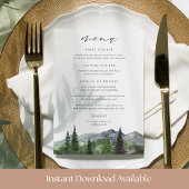 Printable Mountain Forest Wedding Menu Card Kaart