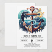 Printable Nautical Bohemian Waves Verjaardag Kaart (Voorkant / Achterkant)
