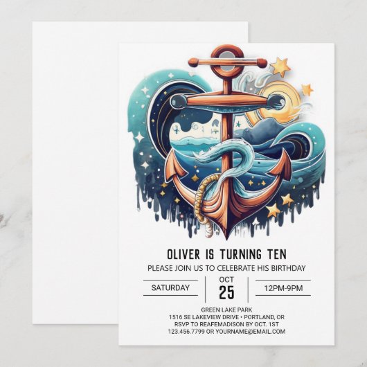 Printable Nautical Bohemian Waves Verjaardag Kaart (Voorkant / Achterkant)