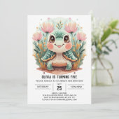 Printable Onderwater Turtle Meisje Verjaardag Kaart (Staand voorkant)