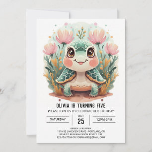 Printable Onderwater Turtle Meisje Verjaardag Kaart