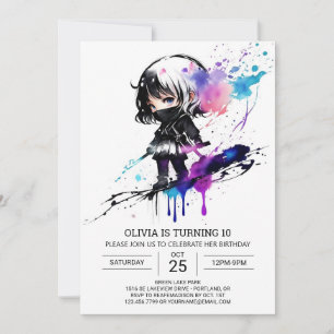 Printable Pastel Ninja Meisje Verjaardag Kaart