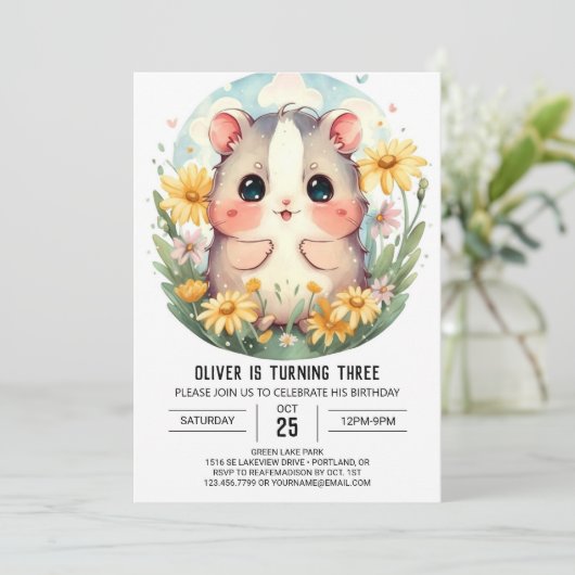 Printable Pet Hamster Verjaardag Kaart (Staand voorkant)