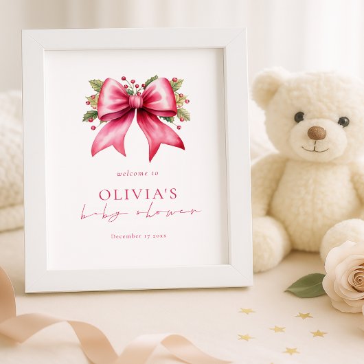 Printable Pink Bow Christmas Welcome Baby shower Poster