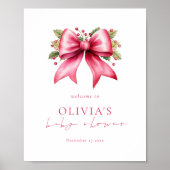 Printable Pink Bow Christmas Welcome Baby shower Poster (Voorkant)