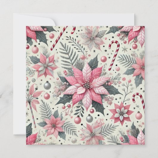 Printable Pink Candy Cane Poinsettia Scrapbook Kaart (Voorkant)