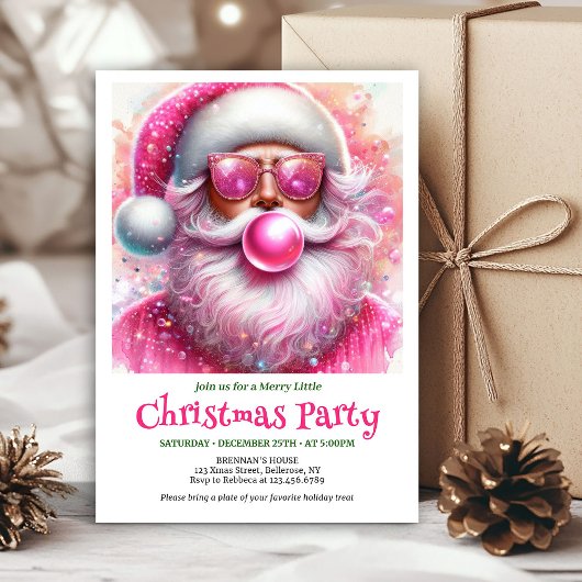 Printable Pink Santa Bubble Gum Funny Christmas  Kaart