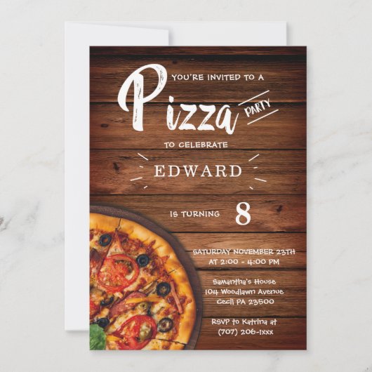 Printable Pizza Party Invitation Sjabloon Kaart (Voorkant)