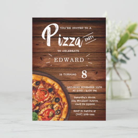 Printable Pizza Party Invitation Sjabloon Kaart (Staand voorkant)