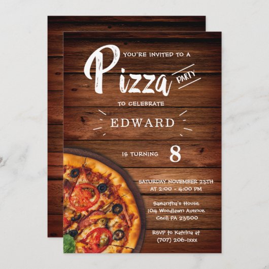 Printable Pizza Party Invitation Sjabloon Kaart (Voorkant / Achterkant)