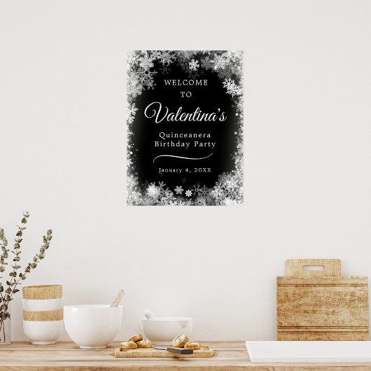 Printable Quinceanera verjaardag sneeuwvlok Welkom Poster (Keuken)