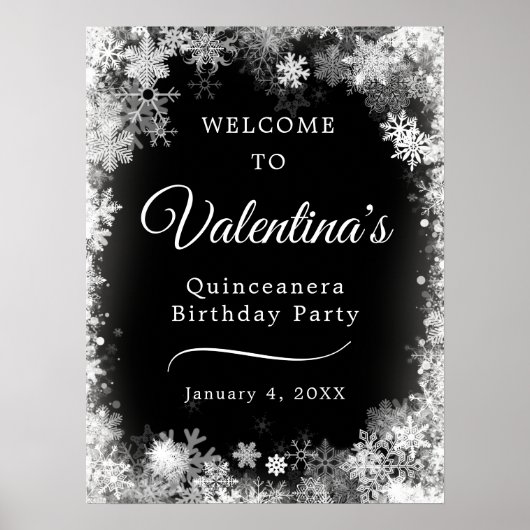 Printable Quinceanera verjaardag sneeuwvlok Welkom Poster (Voorkant)