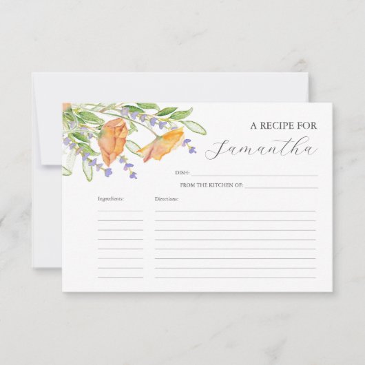 Printable Recept Kaarten Waterverf Bloemen (Voorkant)