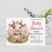 Printable Schattige Barnyard Koe Baby shower Kaart (Staand voorkant)