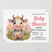 Printable Schattige Barnyard Koe Baby shower Kaart (Voorkant / Achterkant)
