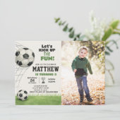 Printable Soccer Verjaardag Uitnodiging met foto (Staand voorkant)