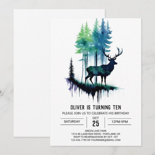 Printable Stag Verjaardag Uitnodiging (Voorkant / Achterkant)