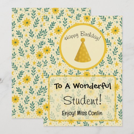 Printable Student Verjaardag Kaart voor Docenten (Voorkant / Achterkant)
