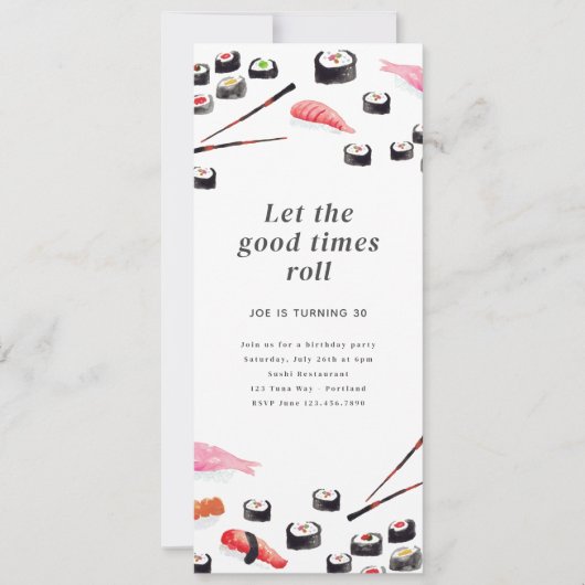 Printable Sushi Verjaardagsfeestuitnodiging Kaart (Voorkant)