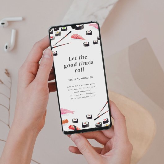 Printable Sushi Verjaardagsfeestuitnodiging Kaart