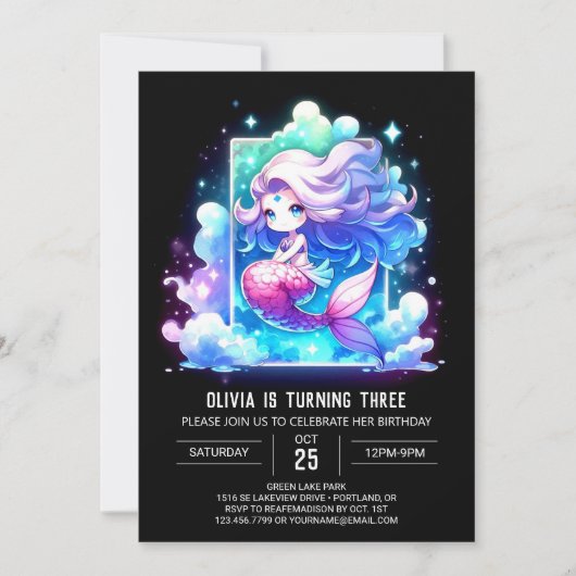 Printable Sweet Mermaid Birthday Kaart (Voorkant)