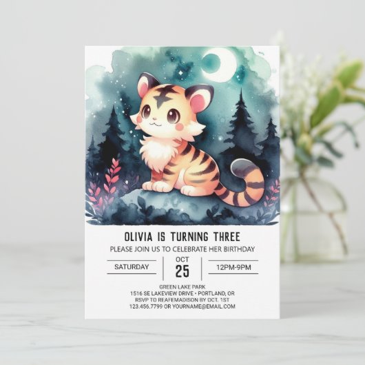 Printable Sweet Tiger Birthday Kaart (Staand voorkant)