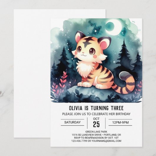Printable Sweet Tiger Birthday Kaart (Voorkant / Achterkant)
