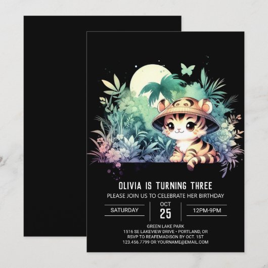 Printable Sweet Tiger Birthday Kaart (Voorkant / Achterkant)