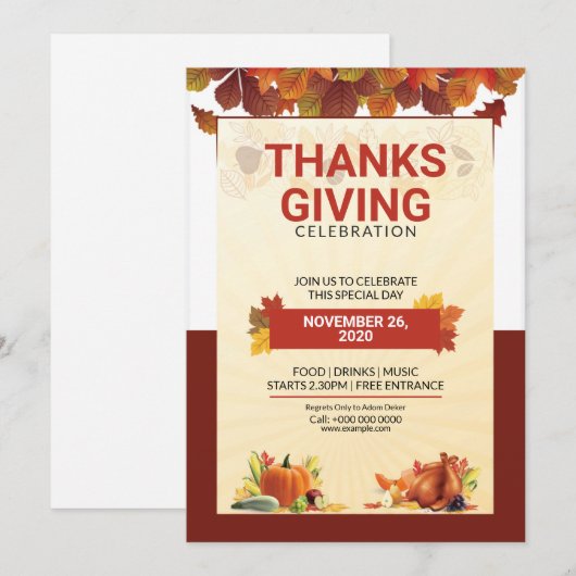 Printable Thanksgiving Party Flyer sjabloon Kaart (Voorkant / Achterkant)