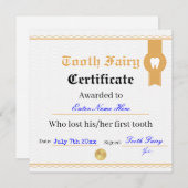 Printable Tooth Fairy Certificate Sjabloon Kaart (Voorkant / Achterkant)