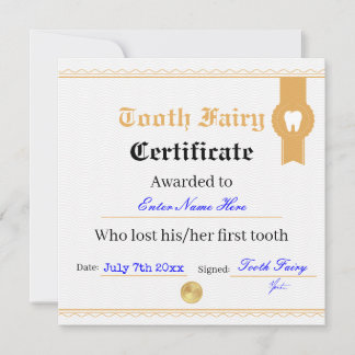 Printable Tooth Fairy Certificate Sjabloon Kaart