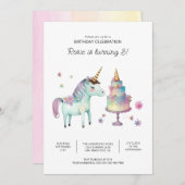 Printable Unicorn Birthday Party Kaart (Voorkant / Achterkant)