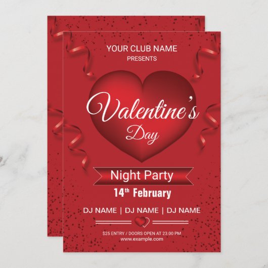 Printable Valentijns  Party brochure Sjabloon Kaart (Voorkant / Achterkant)