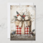 Printable Watercolor Red White Vintage Present Feestdagenkaart (Voorkant)