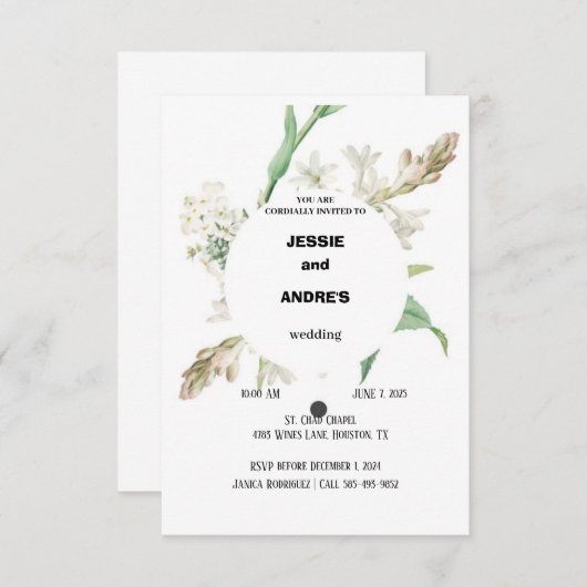 Printable Wedding Sjabloon Kaart (Voorkant / Achterkant)