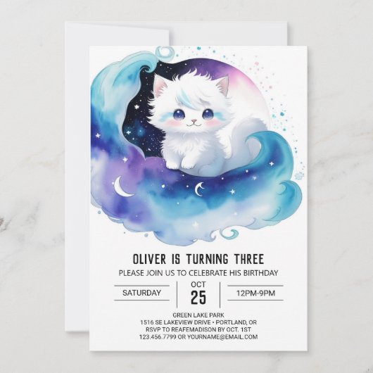 Printable Whimsical Kat Verjaardag Kaart (Voorkant)