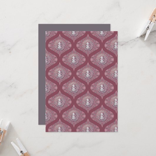Printable Whimsical Pink Snowman Mandala Ogee Kaart (Voorkant / Achterkant in situ)