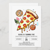 Printable Whimsical Pizza Verjaardag Kaart (Voorkant / Achterkant)