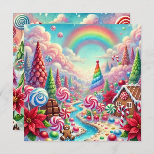 Printable Whimsical Poinsettia Candyland Scrapbook Kaart (Voorkant / Achterkant)