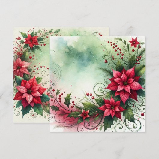 Printable Whimsical Poinsettia Christmas Garland Kaart (Voorkant / Achterkant)