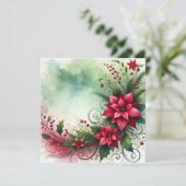 Printable Whimsical Poinsettia Christmas Garland Kaart (Staand voorkant)