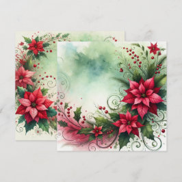 Printable Whimsical Poinsettia Christmas Garland Kaart