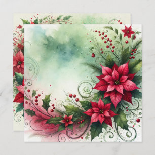 Printable Whimsical Poinsettia Christmas Garland Kaart