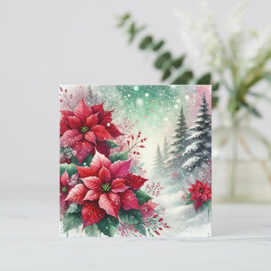 Printable Whimsical Winter Wonderland Poinsettia Kaart (Staand voorkant)