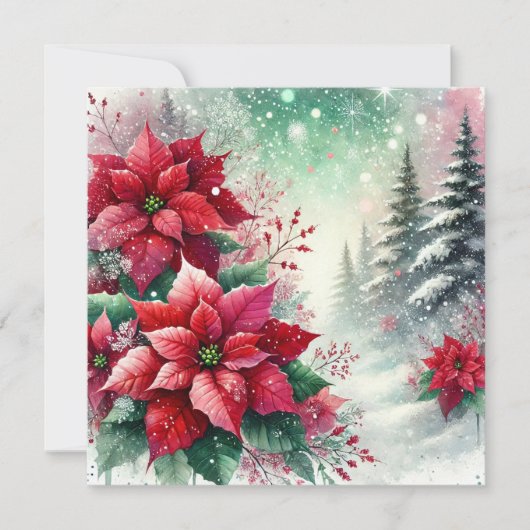 Printable Whimsical Winter Wonderland Poinsettia Kaart (Voorkant)