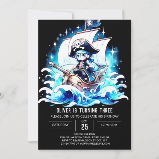 Printable Whimsy Pirate Birthday Kaart (Voorkant)