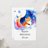 Printable Woodland Fox Verjaardag Kaart (Voorkant / Achterkant in situ)