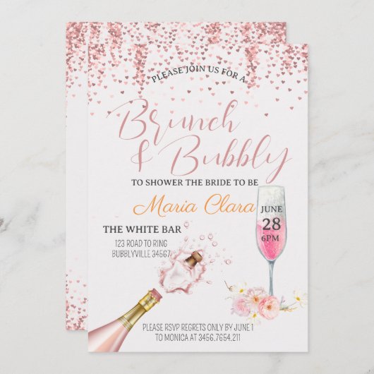 Printaddable - Brunch & Bubble Pink Champange Kaart (Voorkant / Achterkant)