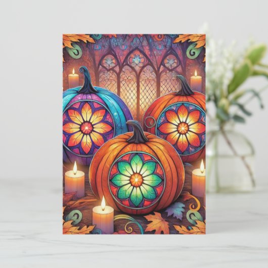 Printbaar Christelijk Glas in lood Halloween Kaart (Staand voorkant)