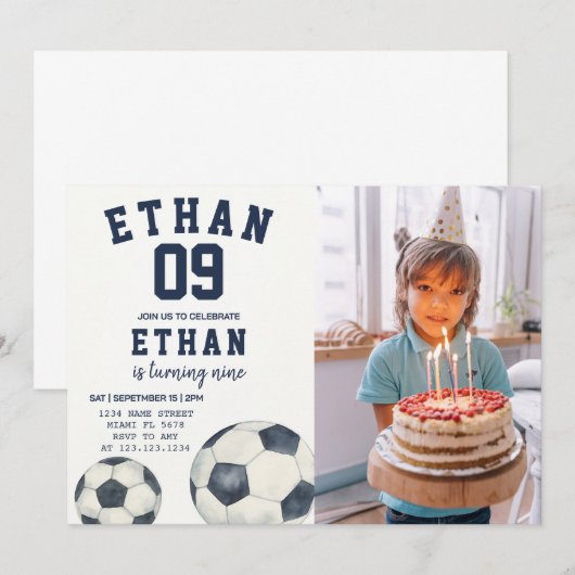 Printbaar Football Thema Uitnodigen met foto Kaart (Voorkant / Achterkant)